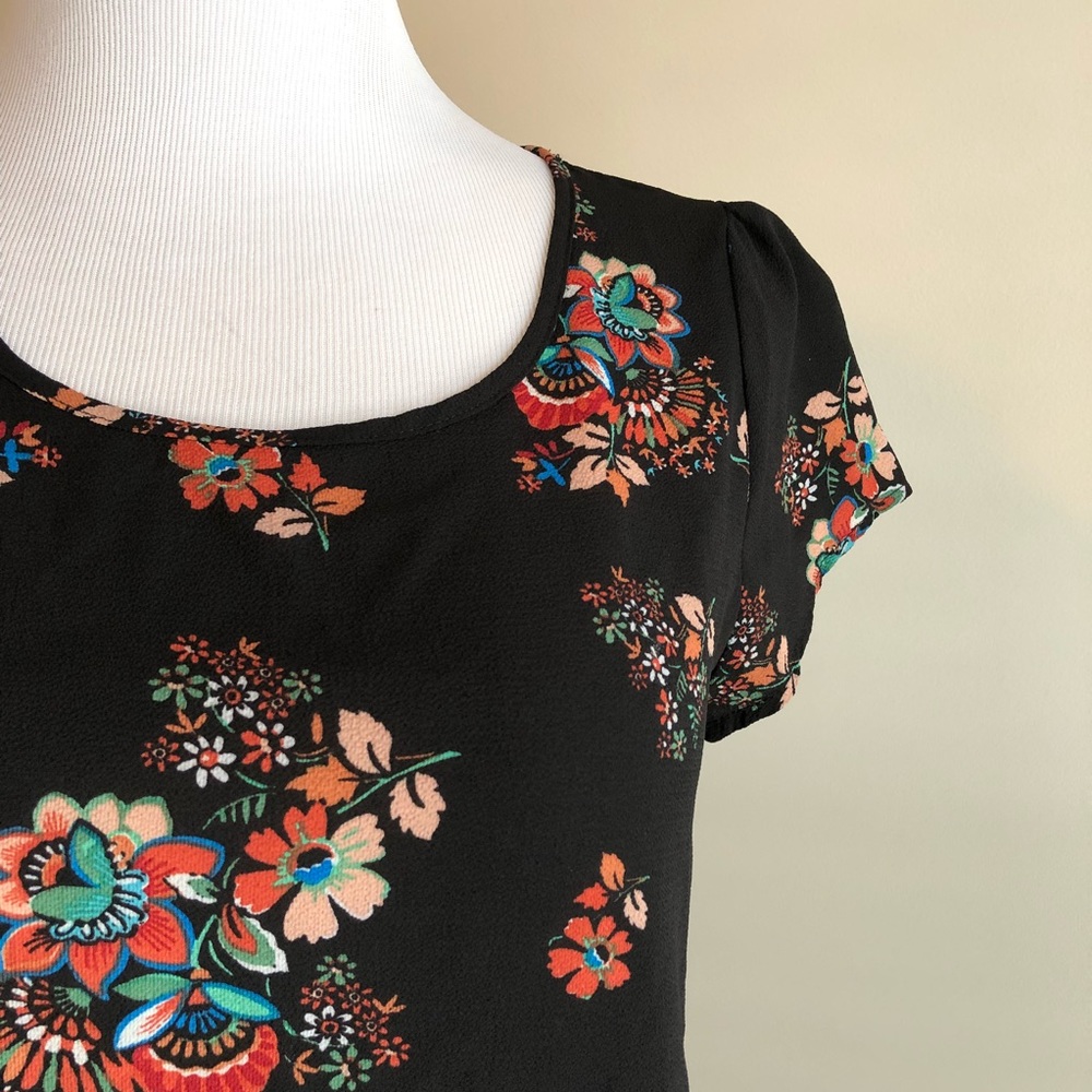 Black Blouse with Floral Print